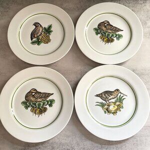 Vintage Saks Fifth Avenue Fitz and Floyd Set of 4 Bird Motifs 9" Dinner Plates